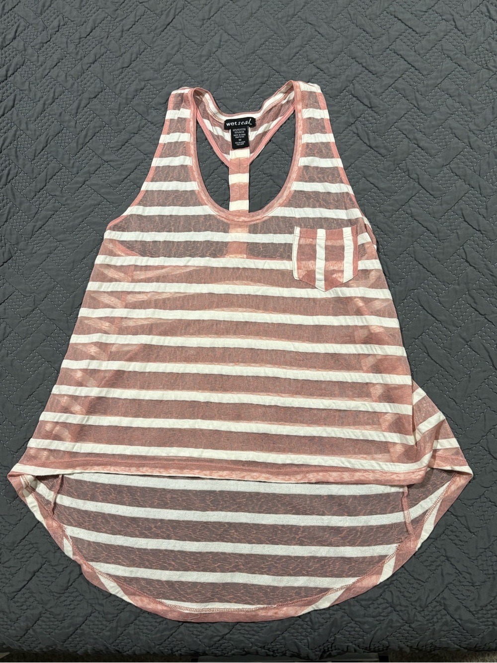 Wet Seal Rose Pink & White Striped Sheer Racerback Tank